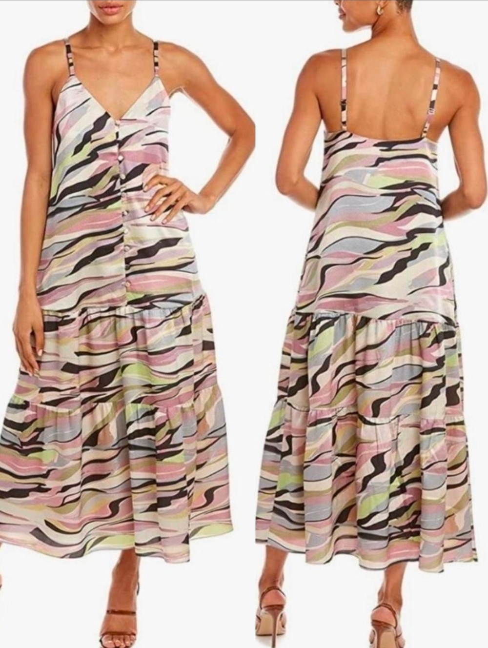 NWT Ted Baker Dusty Pink Warrenn Printed Button -through Cami Maxi Dress